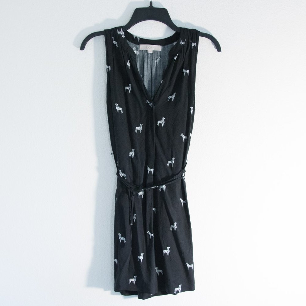 - LOFT Zebra Split Neck Tie Waist Dress XS